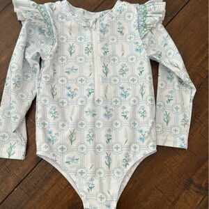Smockingbirds long sleeve swimsuit 4 blue white smocked